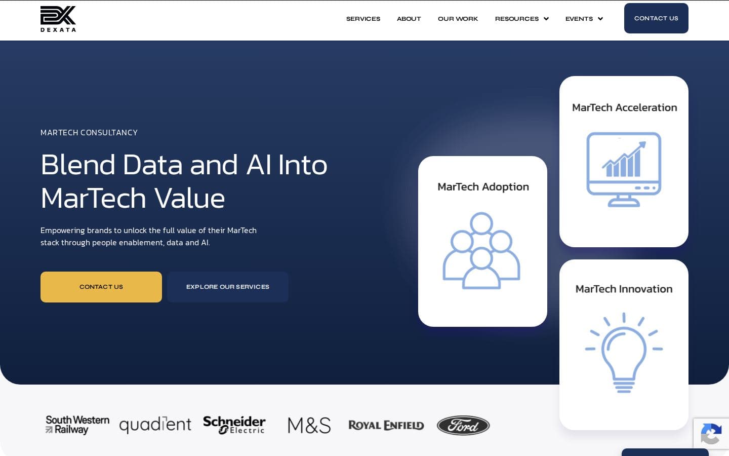 Homepage of the Dexata website, delivered by Skillverse