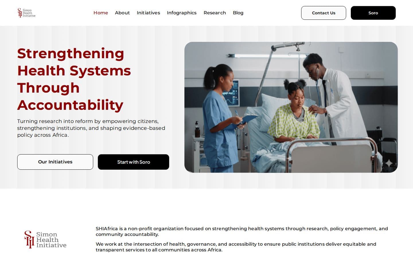 Homepage of the Simon Health Initiative website, delivered by Skillverse
